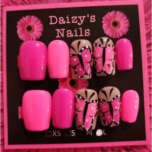 Large Size Pink Butterfly Spring Press-on Nail Set Handmade Square 2.0 Cm Length